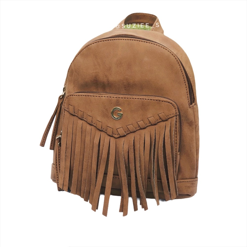 G by Guess Tan Faux Suede Fringe Mini Backpack